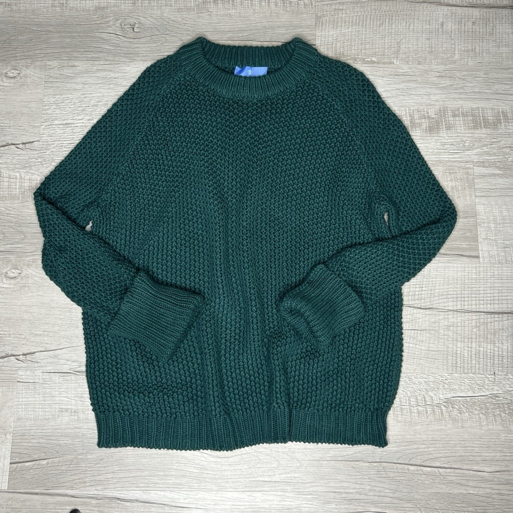 Alice Walk Womens 100% Cotton Chunky Knit Sweater Green Crewneck Pullover Size L